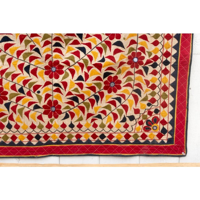 19th Century Antique Finely Embroidered Saurashtra Floral Textile For Sale - Image 5 of 9