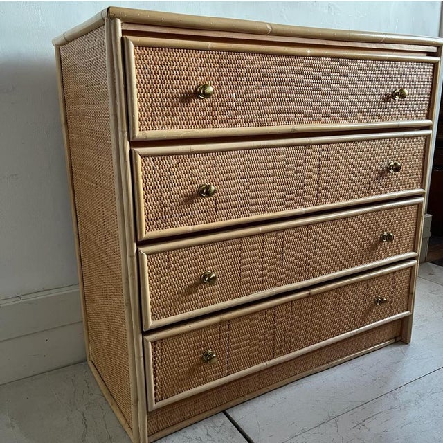 1970s Italian Cane and Bamboo Chest of Drawers, 1970s For Sale - Image 5 of 12