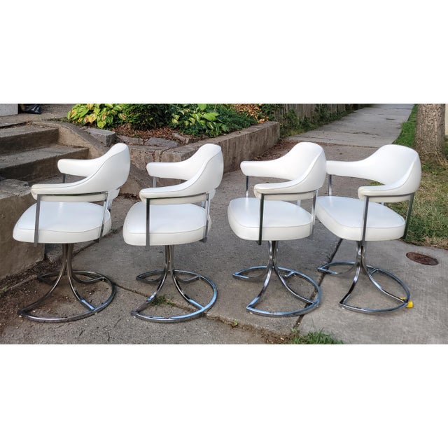 1972 Cal-Style Chrome and Smoked Glass Dining Set With Swivel Chairs - Set of 6 For Sale - Image 11 of 18