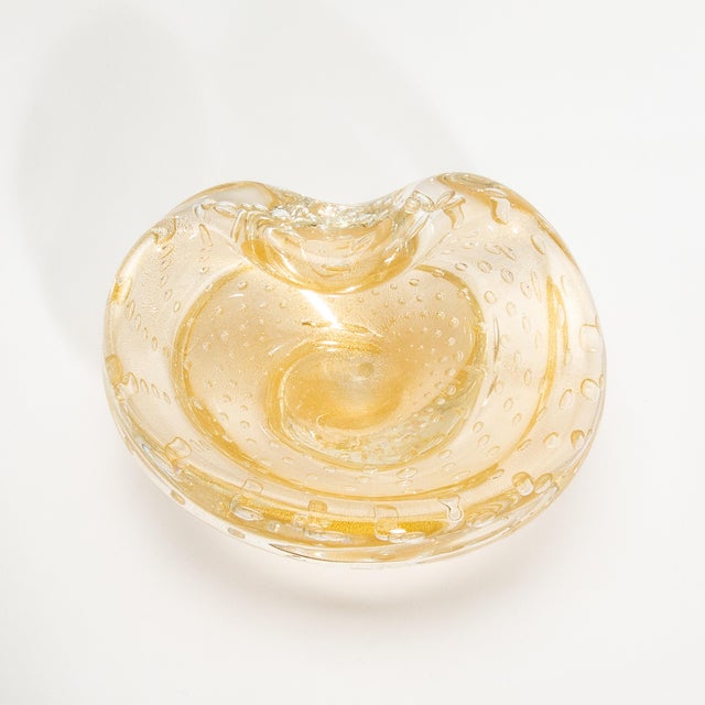 Glass Hand-Blown Murano Dish With 24-Karat Gold Flecks and Bullicante Detailing For Sale - Image 7 of 8