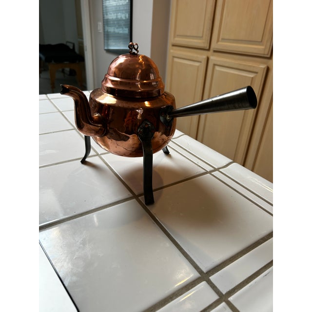 Mid 20th Century Vintage Scandinavian Copper Teapot With Lid and Wrought Iron Legs For Sale - Image 5 of 5