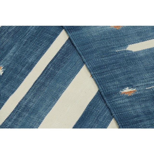 Textile Rug & Kilim's Contemporary Dhurrie Rug in Blue with White Stripes - 10x14 For Sale - Image 7 of 8