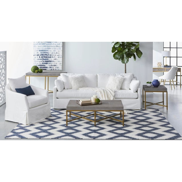 Faye Slipcover Swivel Club Chair, Cream Crepe For Sale - Image 4 of 10