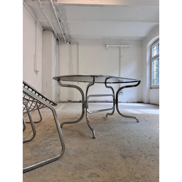 Glass Oval Dining Table in Chrome and Smoked Glass by Gastone Rinaldi for Rima For Sale - Image 7 of 11
