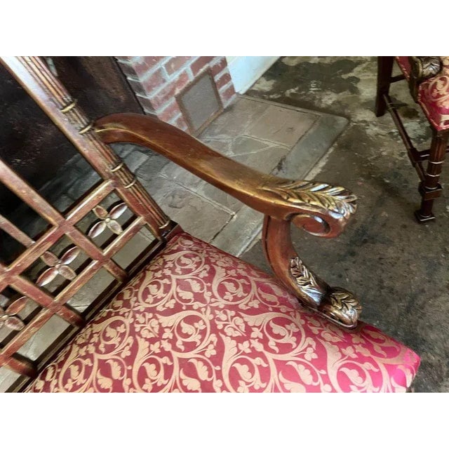 Pair of Vintage Gothic Style Arched Back Armchairs. Mid 20th century , well made, carved , sturdy Approximate measures:...