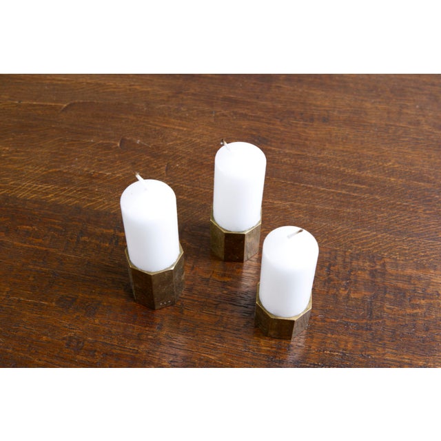 Brass Hexagon Candleholders from Gusum, Sweden, 1960s, Set of 3 For Sale - Image 10 of 16