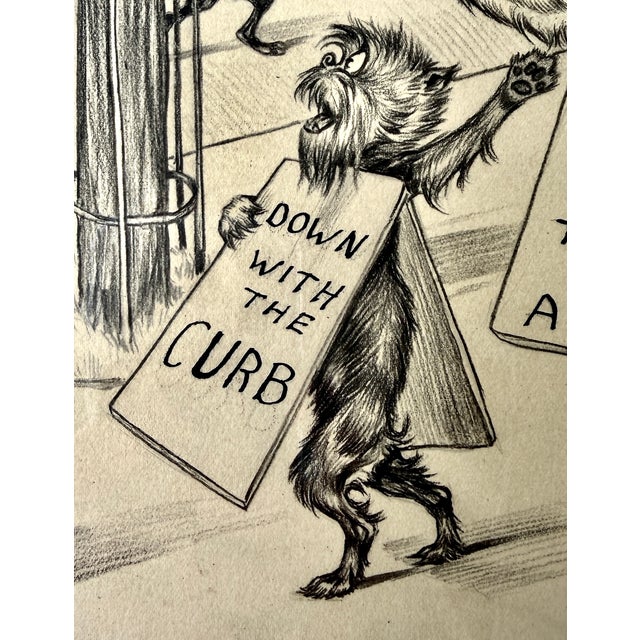 Original Vincenzo Zito Humorous Dog Protest Illustration, Graphite Drawing, 1950s For Sale In New York - Image 6 of 18