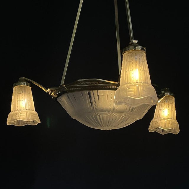 Gold Art Deco Bronze Ceiling Lamp by P. Maynadier, 1930s For Sale - Image 8 of 14