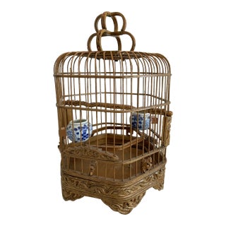 Antique Chinese Dragon-Motif Wicker Bird Cage For Sale