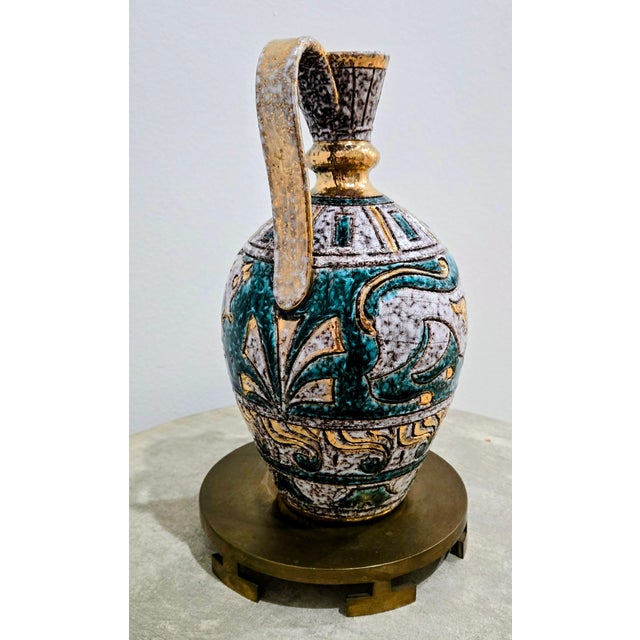 Fratelli Fanciullacci Mid 20th Century Italian Sgraffito Pottery Ewer, Turquoise & Gold Lava Glaze, Fratelli Fanciullacci for Elbee, 30/50 For Sale - Image 4 of 8