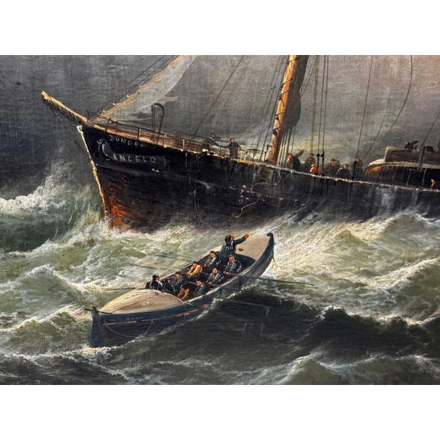 Dark Gray 19th-Century British Marine Painting of a Dundee Ship & Lifeboat Rescue For Sale - Image 8 of 18