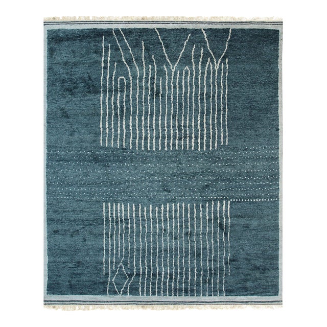 9x12 Freya Moroccan Green Geometric Modern Hand Knotted Wool Carpet Rug For Sale