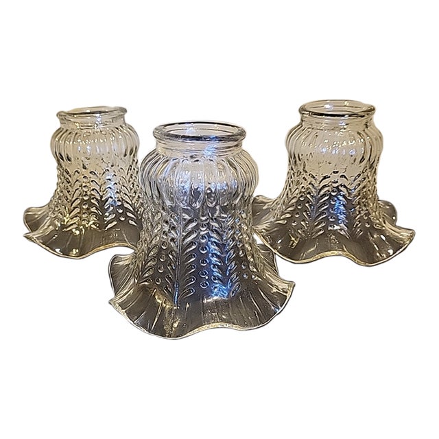 Vintage Ruffled Lamp Shades Pressed Glass 19th Century For Sale