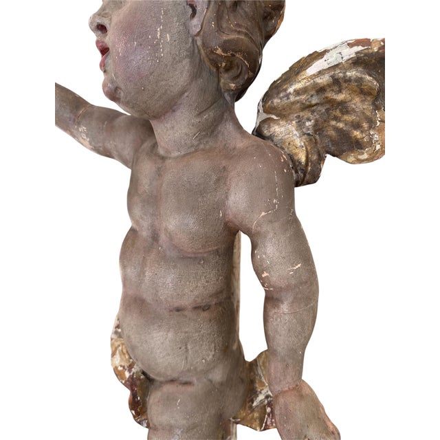 Wood 18th Century Large Bavarian Baroque Polychrome and Parcel-Gilt Carved Wood Putto.. For Sale - Image 7 of 12