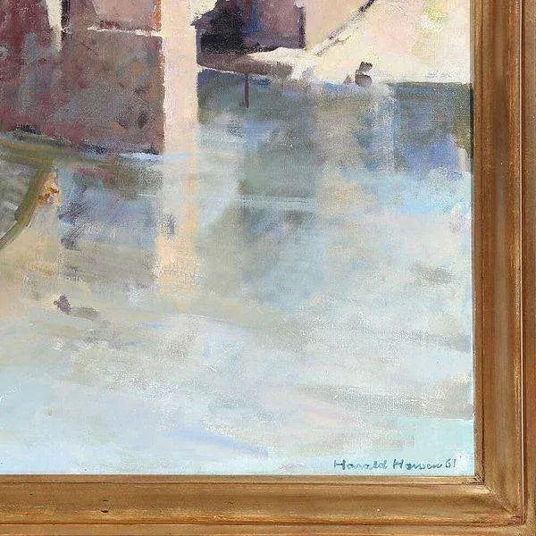 Harald Hansen, Landscape with Bridge, 20th Century, Oil on Canvas, Framed For Sale - Image 4 of 9