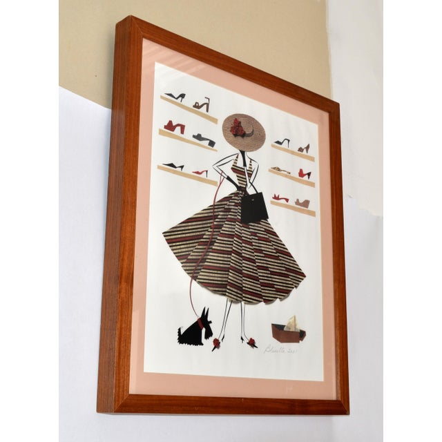 Coco Chanel 2001 Mary Lynn Blasutta Textile Shoe Shopper Fashion Illustrations Mixed Media For Sale - Image 4 of 15