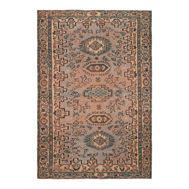 1970s Vintage Turkish Handmade Wool Cotton Brown Area Rug For Sale