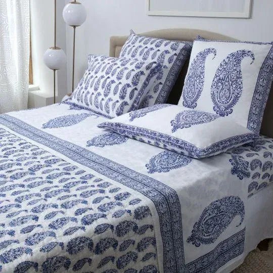Malabar Deep Blue Multi-Paisley Twin Fitted Sheet For Sale - Image 4 of 6