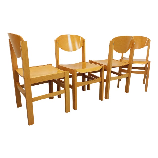Minimalist Beechwood Chairs, 1980s, Set of 4 For Sale