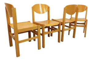 Minimalist Beechwood Chairs, 1980s, Set of 4