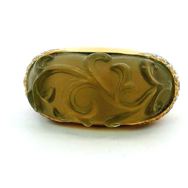 Metal French 18k Gold Carved Jade and Diamond Sculptural Ring, Circa 1970, Size 6.5 For Sale - Image 7 of 13