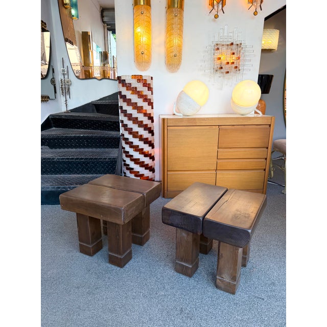 Mid-Century Modern Pair of Massive Wood Stools. Italy, 1960s For Sale - Image 13 of 13