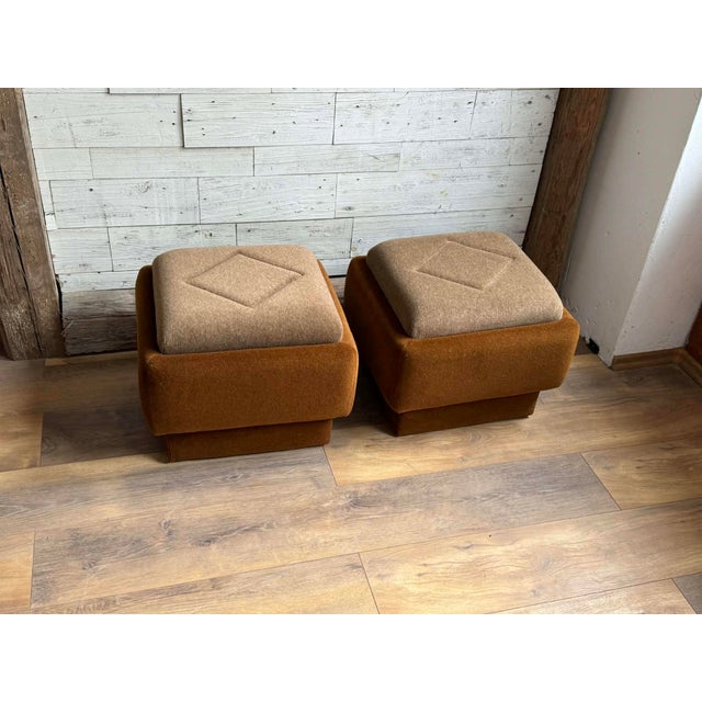 Mid-Century Modern Ottomans in Brown and Beige, 1950s, Set of 2 For Sale - Image 4 of 7