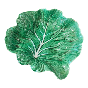 1950s Bordallo Pinheiro Portugal Cabbage Leaf Majolica Style Green Platter/Bowl