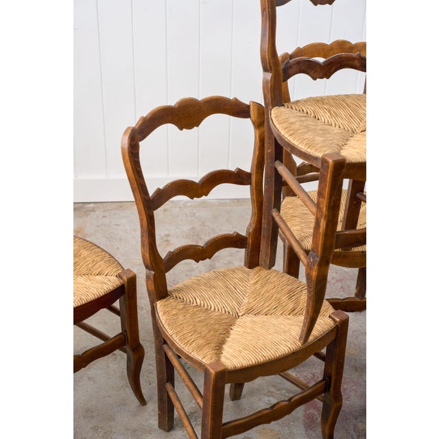 19th Century Set of 6 | Antique French Rush Ladder Back Chairs For Sale - Image 5 of 12