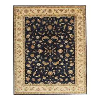 7x8 Blue Hand-Knotted Wool Floral Symmetry Classic Traditional Modern Carpet Rug For Sale