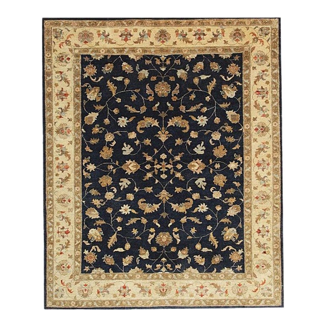 7x8 Blue Hand-Knotted Wool Floral Symmetry Classic Traditional Modern Carpet Rug For Sale
