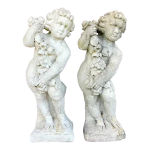 Vintage Cast Concrete Season Statues - a Pair