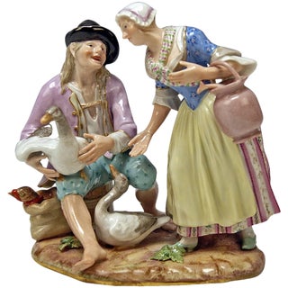 Meissen Figurine Group the Deal with Geese attributed to Circle of J.J.kaendler, 1870s For Sale