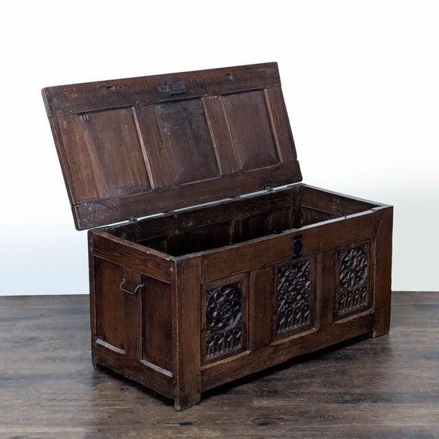 Gothic Antique Wooden Trunk For Sale - Image 3 of 10