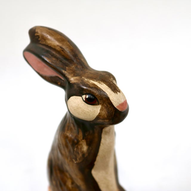 Chocolate 1993 Vintage Vaillancourt Sculptural Folk Art Chalkware Hand Painted Teetor Totter Rabbits Figurine For Sale - Image 8 of 10