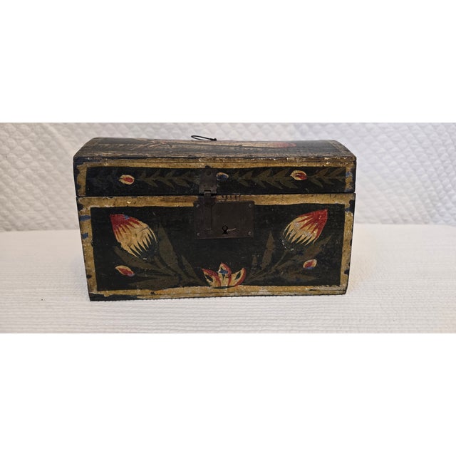 Asian Antique Hand-Painted Arched-Top Wooden Box With Floral Decoration For Sale - Image 3 of 8