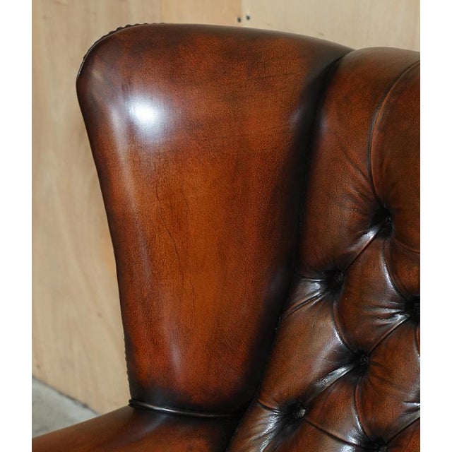 Claw & Ball Feet Chesterfield Tufted Brown Leather Wingback Armchairs, 1950s, Set of 2 For Sale - Image 6 of 18