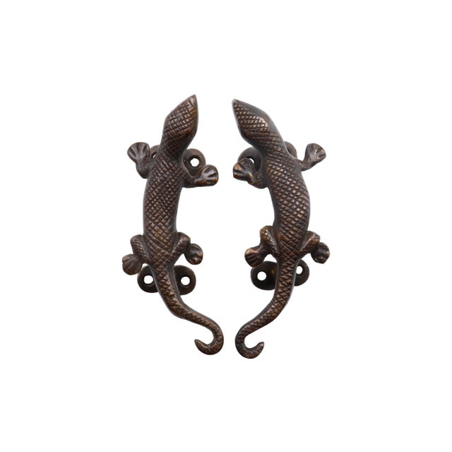 Dark Brass Lizard Door Handles - a Pair For Sale - Image 4 of 4