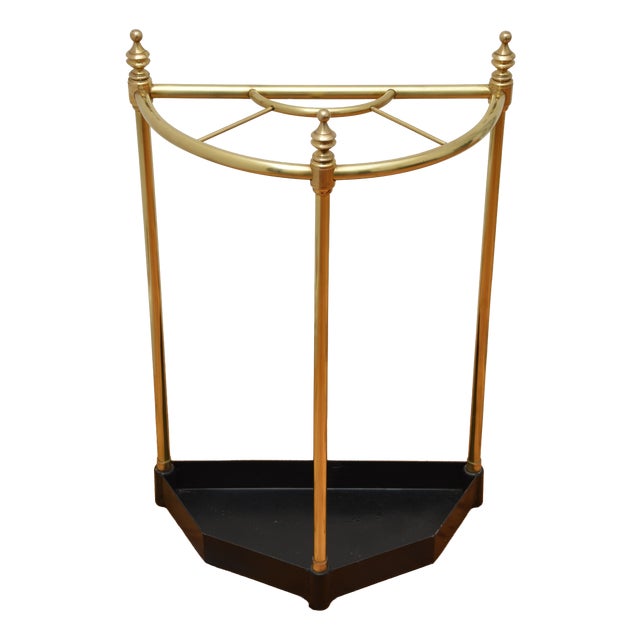 Vintage Demi Lune Umbrella Stand in Brass, 1940 For Sale