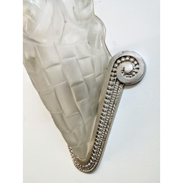 Metal French Art Deco Wall Sconces Signed by Degue - a Pair For Sale - Image 7 of 8