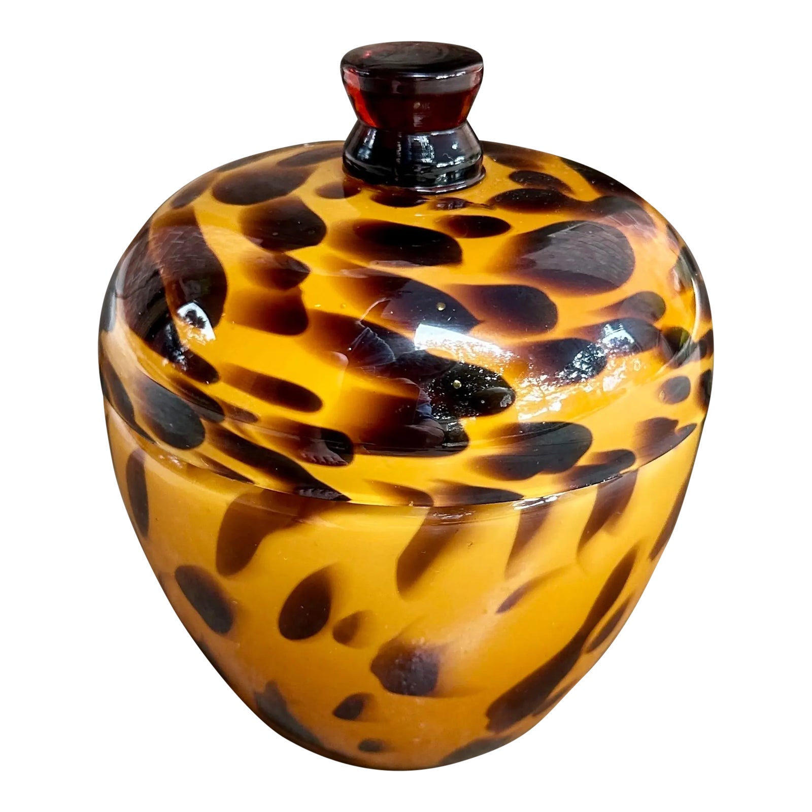 Vintage Italian Tortoiseshell Blown Glass Lidded Jar | Chairish