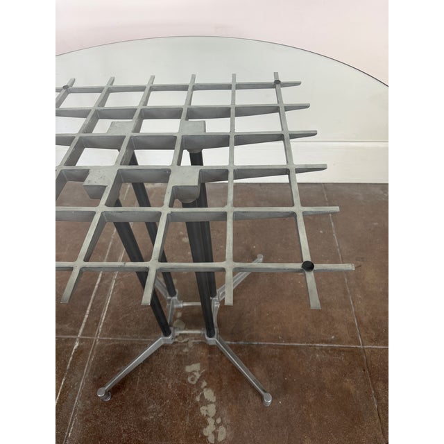 Vintage 1980's Postmodern Aluminum Glass Dining Table For Sale - Image 9 of 17