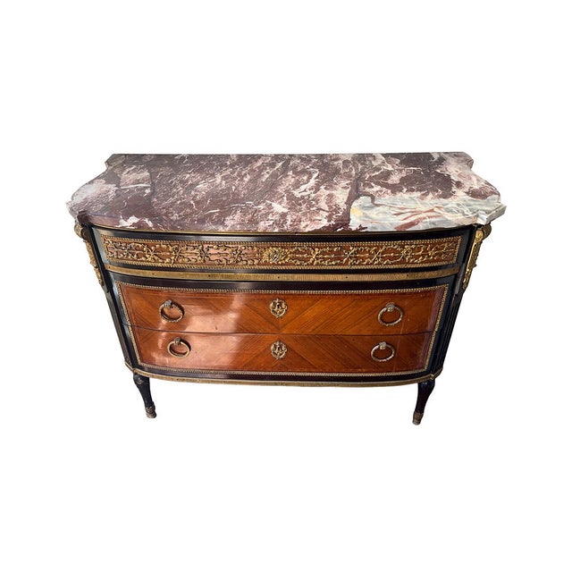 Bronze 19th Century French Louis XVI-Style Marble Top Commode For Sale - Image 8 of 9