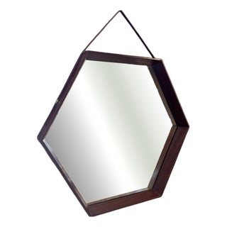 Vintage Danish Teak Hexagonal Mirror, 1960s For Sale