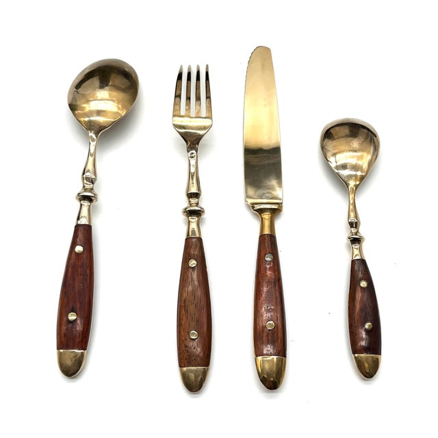 Mid-Century Bronze and Rosewood Royal Cutlery Set, 1970s, Set of 24 For Sale - Image 10 of 18