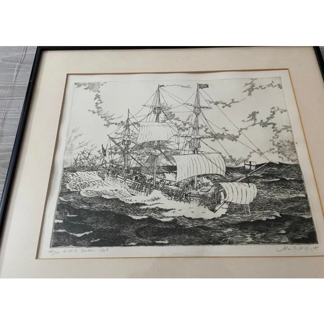 Late 20th Century Signed Alan B. McKnight Maritime Etching ‘h.m.s. Boston, 1749’ – Limited Edition 42/100 For Sale - Image 5 of 9