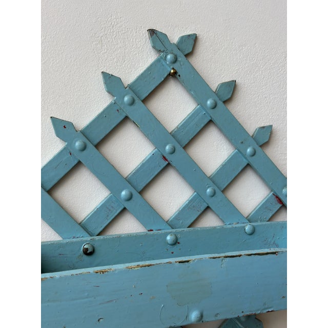 Blue Antique Folk Art Diamond-Form Lattice Back Wall Pocket, Early 20th Century For Sale - Image 8 of 15