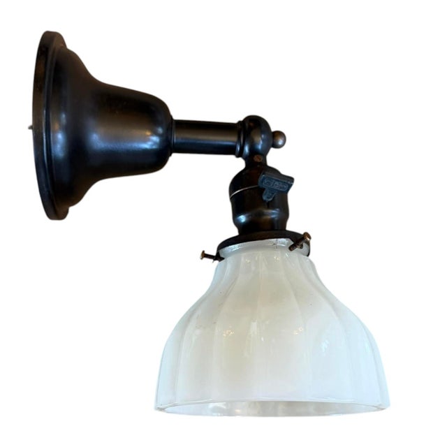 Circa 1920’s Clam Broth Shade Wall Sconces, a Pair For Sale In Los Angeles - Image 6 of 8