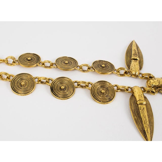 1990s Guy Laroche Gilt Metal Tribal Necklace For Sale - Image 5 of 9