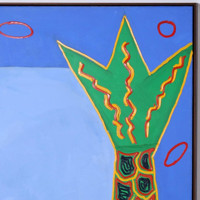 Mid-Century Modern Large Modernist Painting of Palm Trees and a House by Barbara Sturgill For Sale - Image 3 of 9